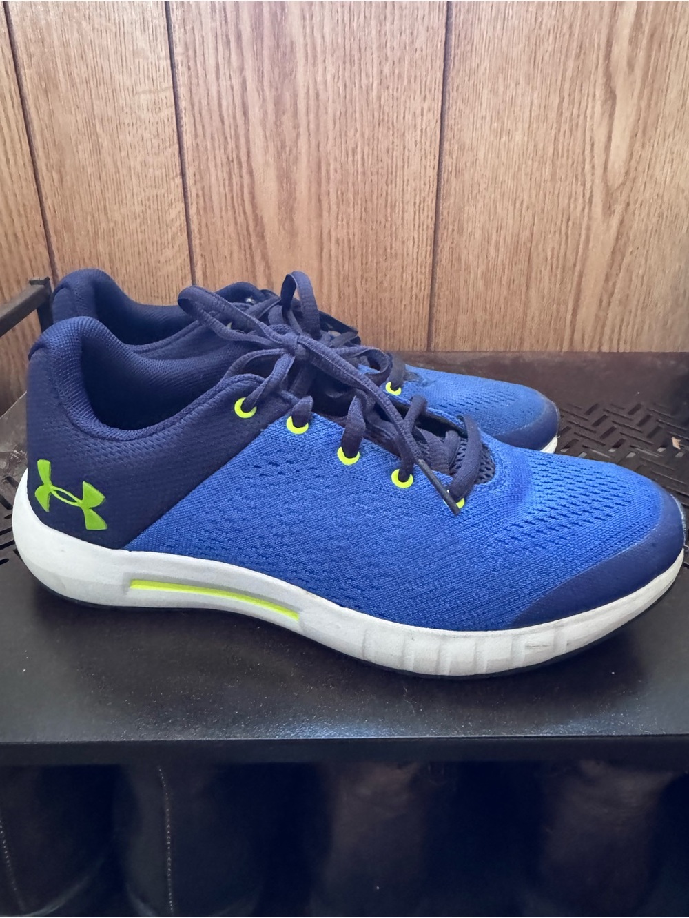 Under Armour Kids Royal Blue and Neon Green Athletic Sneakers